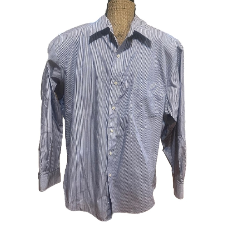 Men’s Blue and White Button Down Striped Shirt
